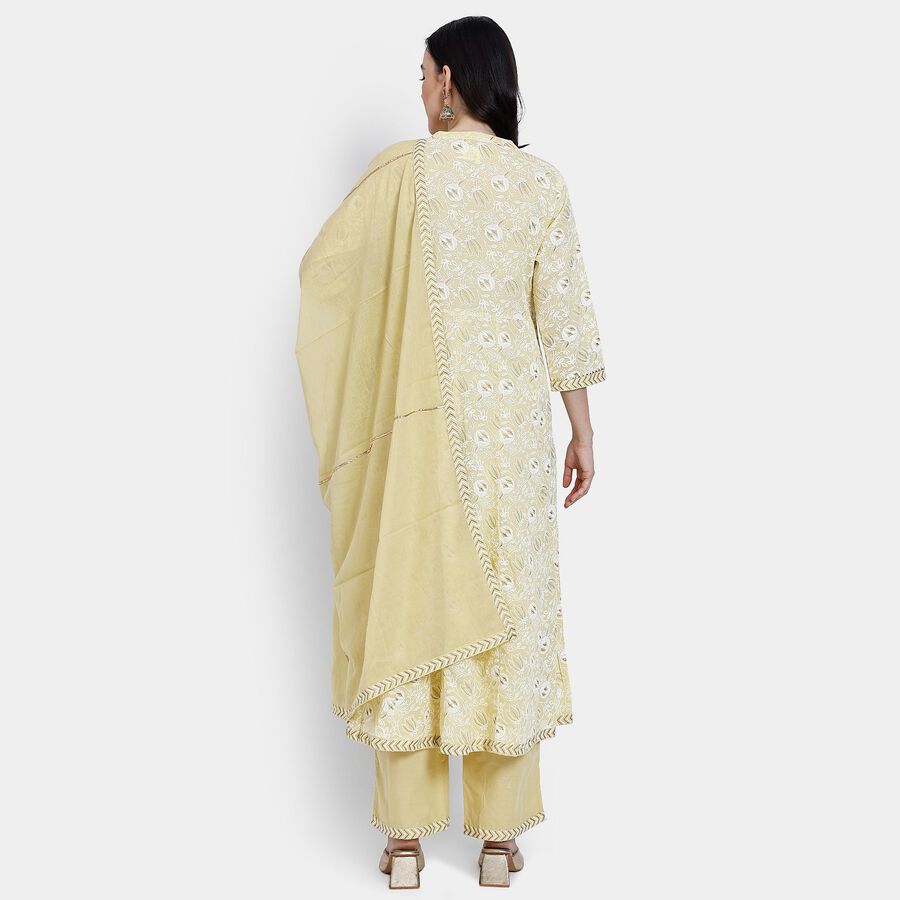 Ladies' 100% Cotton Kurta Pyjama Set with Dupatta, पीला, large image number null