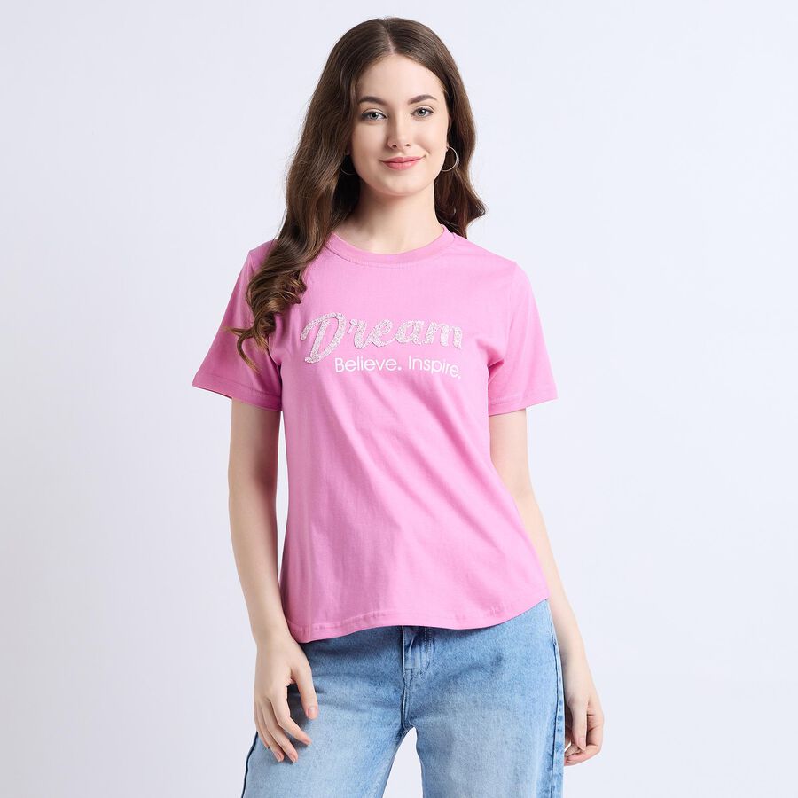 Ladies' 100% Cotton Round Neck T-Shirt , बैंगनी, large image number null