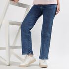 Women's Stonewashed Blue Straight Fit High-Rise Jeans, मध्यम नीला, small