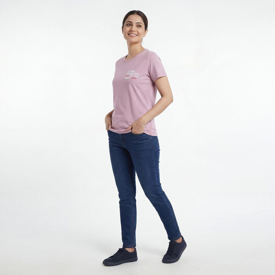 Women's Lilac Round Neck Casual T-Shirt, Lilac, large