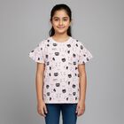 Girls Light Pink Cotton Round Neck Casual T-Shirt, हल्का गुलाबी, small