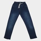 Boys' Dark Blue Blue Jogger Fit Washed Jeans, गहरा नीला, small