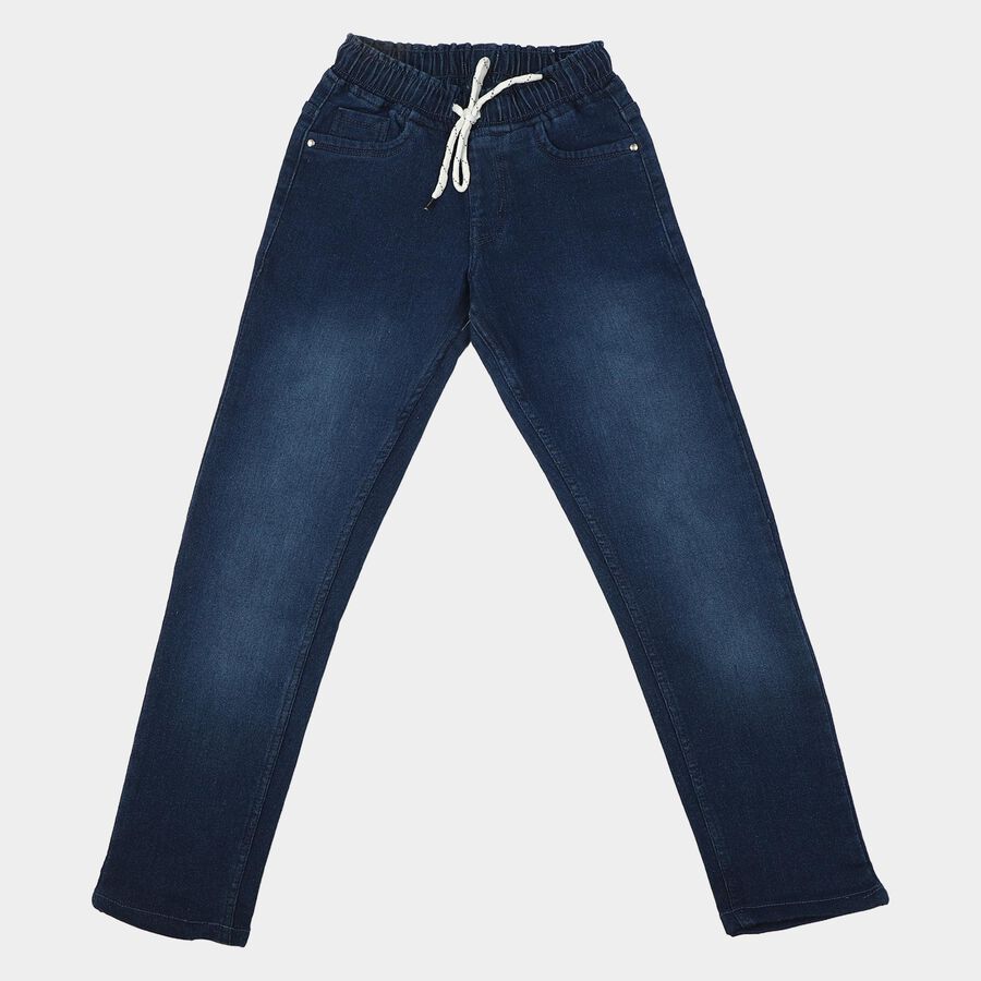 Boys' Dark Blue Blue Jogger Fit Washed Jeans, गहरा नीला, large