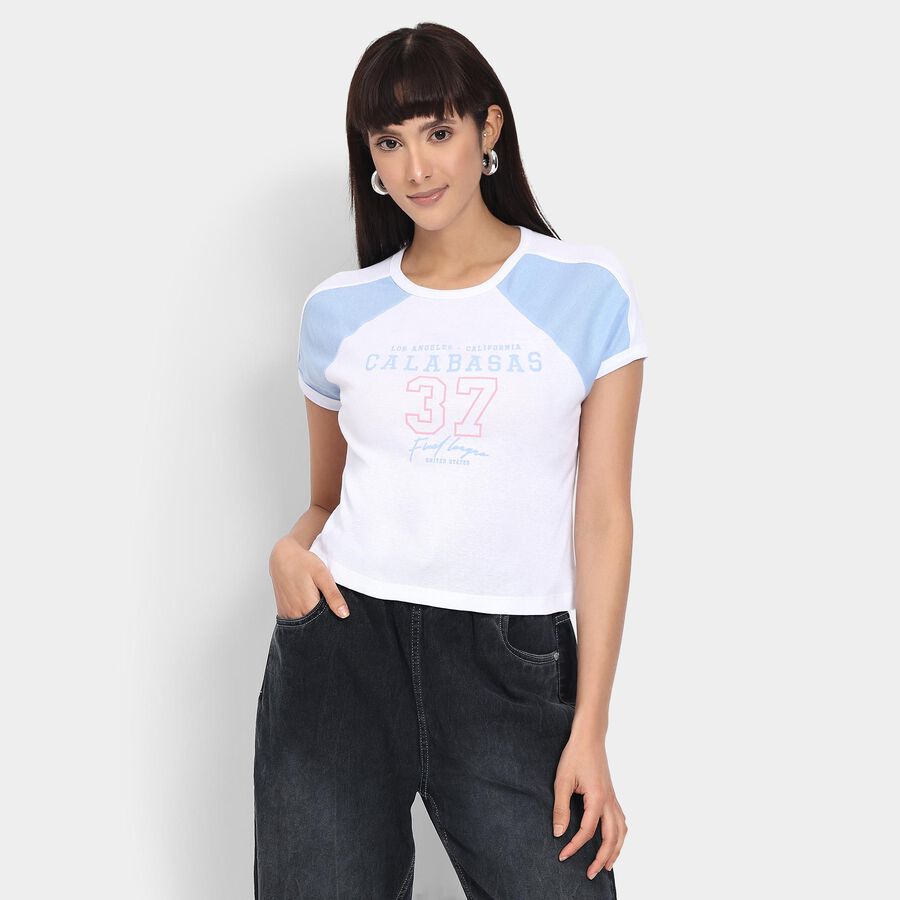 Ladies' 100% Cotton Crop  Top, Light Blue, large image number null