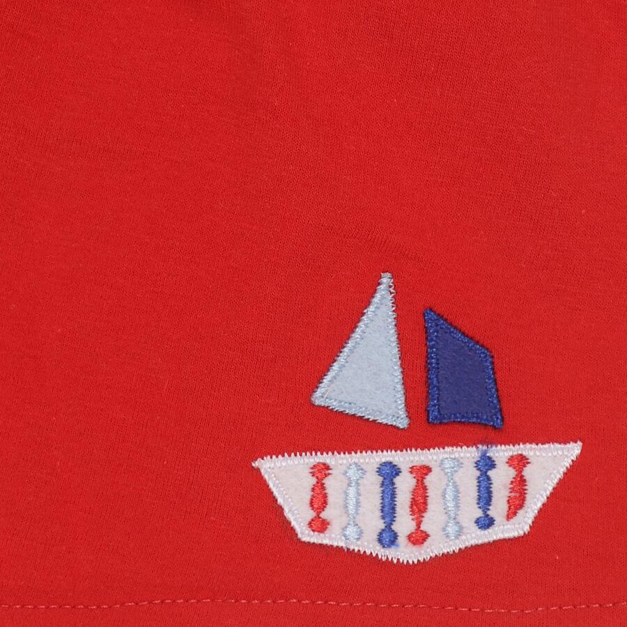 Infants' Red Cotton Round Neck Nautical Baba Suit, Red, large