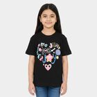 Girls Black Cotton Round Neck Regular T-Shirt, काला, small