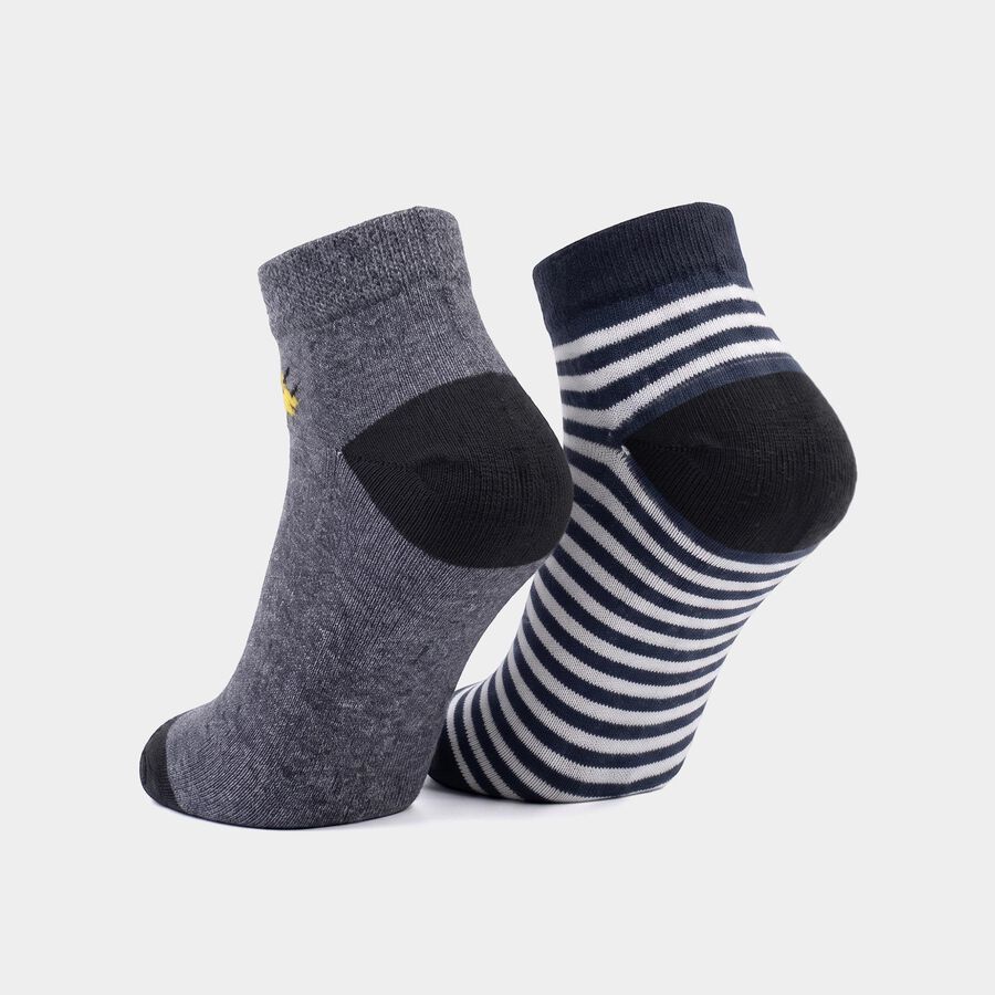 Boys' Regular Fit Striped Pack of 2 Socks ( Navy Blue, Grey ), Navy Blue, large