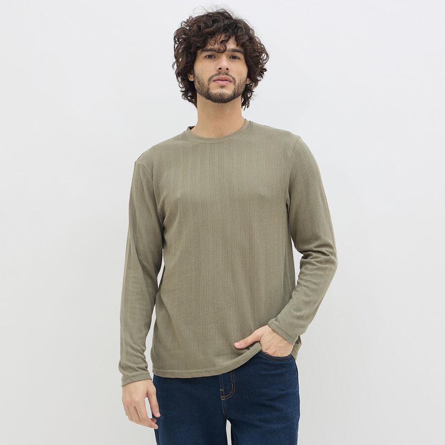 Men's Muted Olive Crew Neck Casual T-Shirt, Olive, large image number null