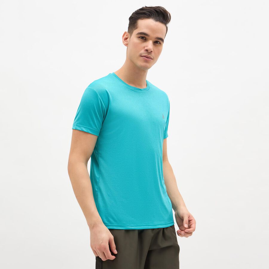 Men's Vibrant Turquoise Crew Neck Athleisure T-Shirt, Teal Blue, large