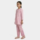 Girls Pink Floral Printed Kurta and Pant Fusion Set, हल्का गुलाबी, small
