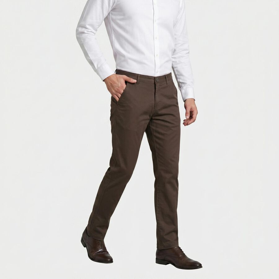 Men's Dark Grey Slim Fit Flat-Front Chino Trousers, Dark Grey, large