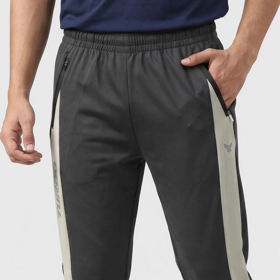 Men's Dark Grey Regular Fit Side-Panel Track Pants, गहरा ग्रे, large