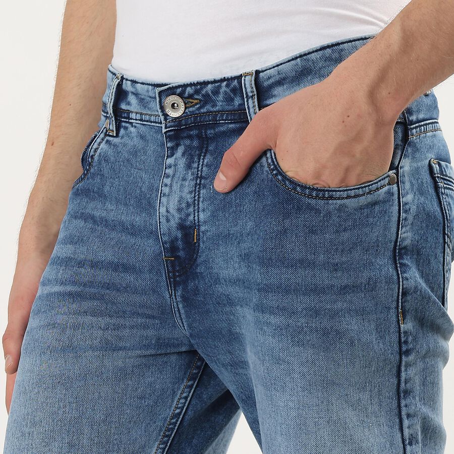 Men's Blue Slim Fit Washed Jeans, Light Blue, large
