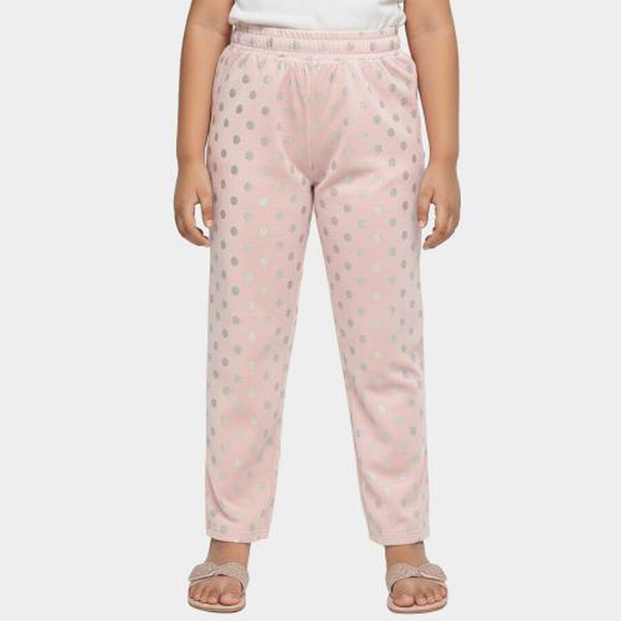 Girls' Light Pink Metallic Polka Dot Plush Pyjama, हल्का गुलाबी, large image number null