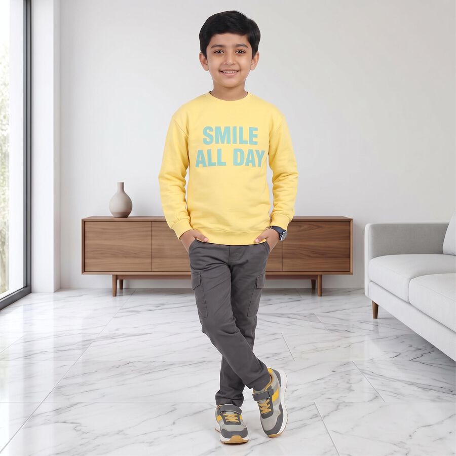 Boys' Yellow Crew Neck Graphic Print Sweatshirt, Yellow, large