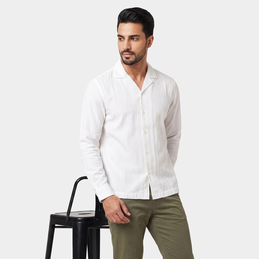 Men's White Cotton Camp Collar Casual Shirt, सफ़ेद, large