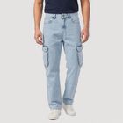 Men's Light Blue Cargo Fit Washed Jeans, हल्का नीला, small