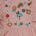 Girls' Peach Cotton Embroidered Ruffle Sleeve Frock, पीच, small