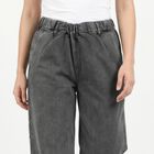 Women's Dark Grey Wide Leg Drawstring Waist Jeans, Dark Grey, small