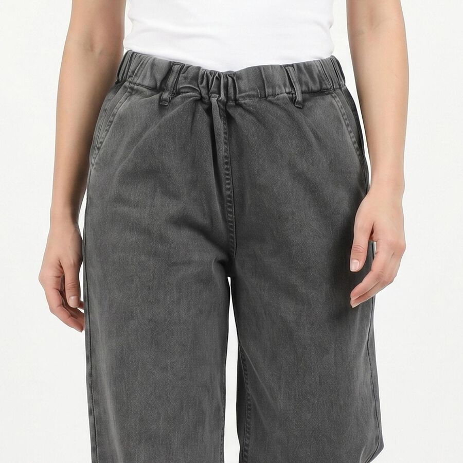 Women's Dark Grey Wide Leg Drawstring Waist Jeans, Dark Grey, large