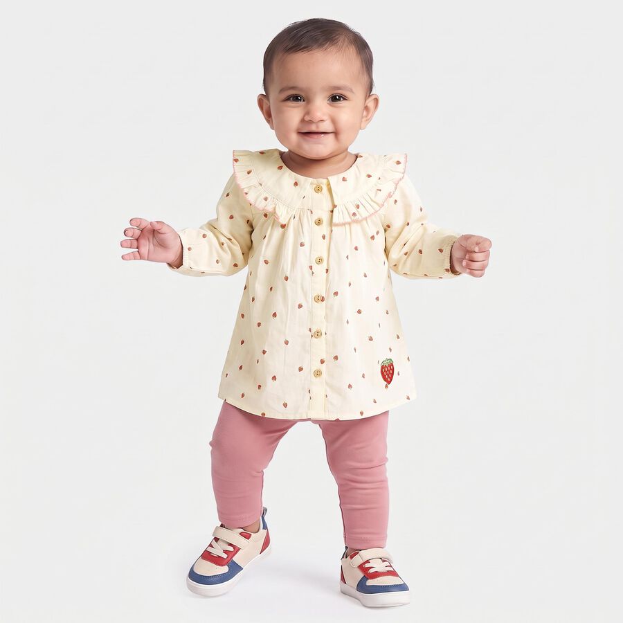 Infants Off White Cotton Round Neck Shirt, Off White, large