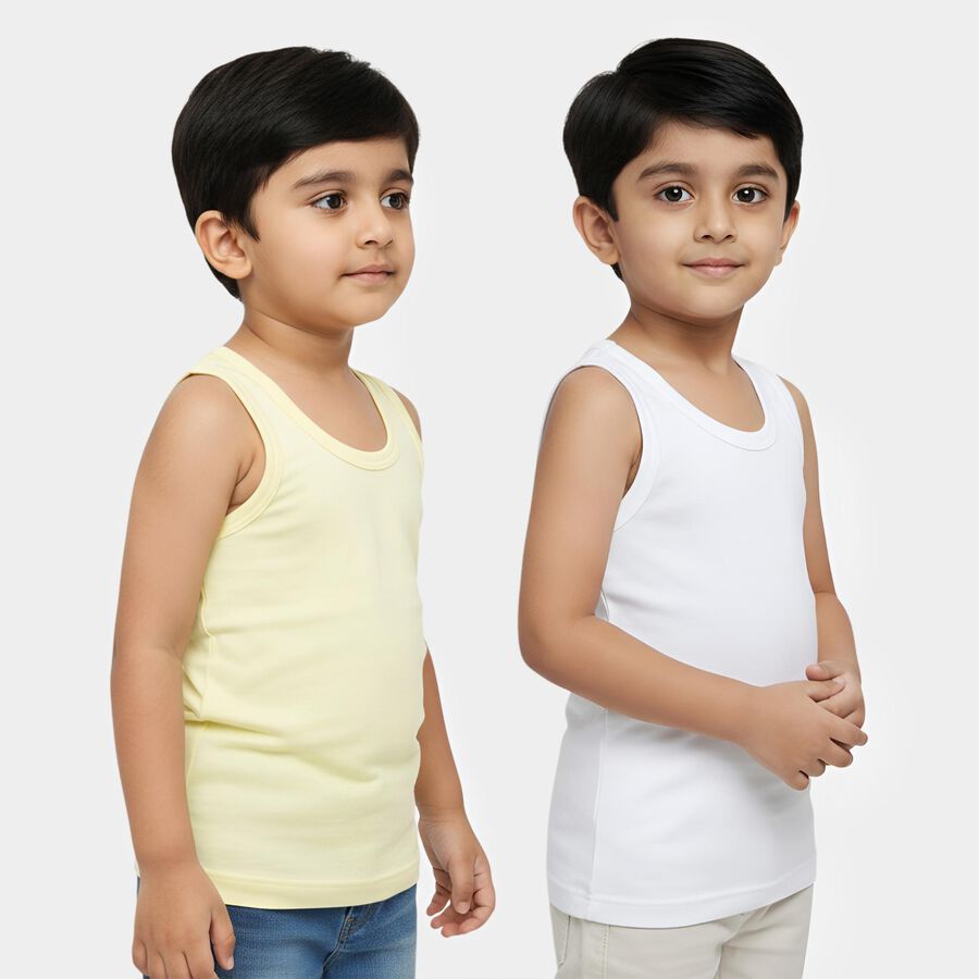Boys' Multicolour Cotton Round Neck Minimalist Vest, पीला, large