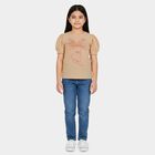 Girls Peach Round Neck Regular T-Shirt, पीच, small