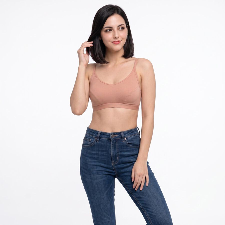 Women's Brown Cotton Blend Scoop Neck Bralette Bra, Brown, large