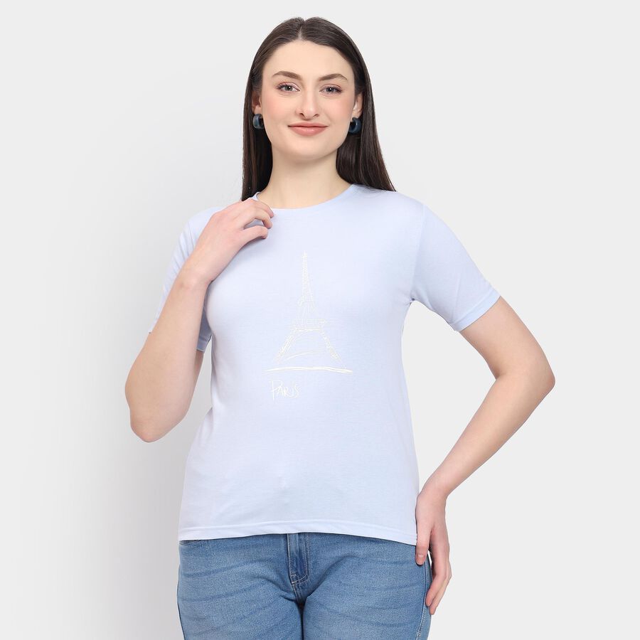 Ladies' Round Neck T-Shirt, हल्का नीला, large