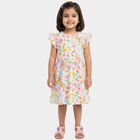 Girls' White Floral Printed Ruffled Frock, Off White, small