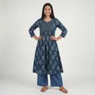 Women's Teal Notch Neck Printed Kurta, टील ब्लू, small