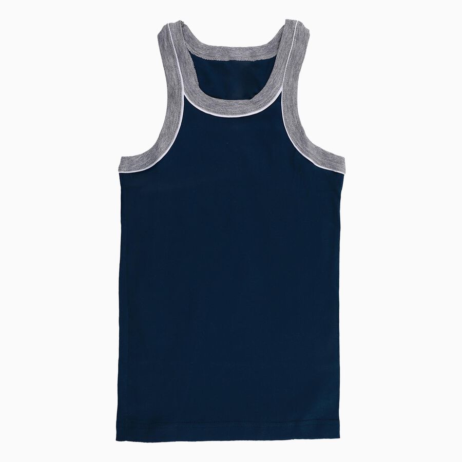 Boys Navy Blue Cotton Round Neck Sleeveless Vest, टील ब्लू, large image number null
