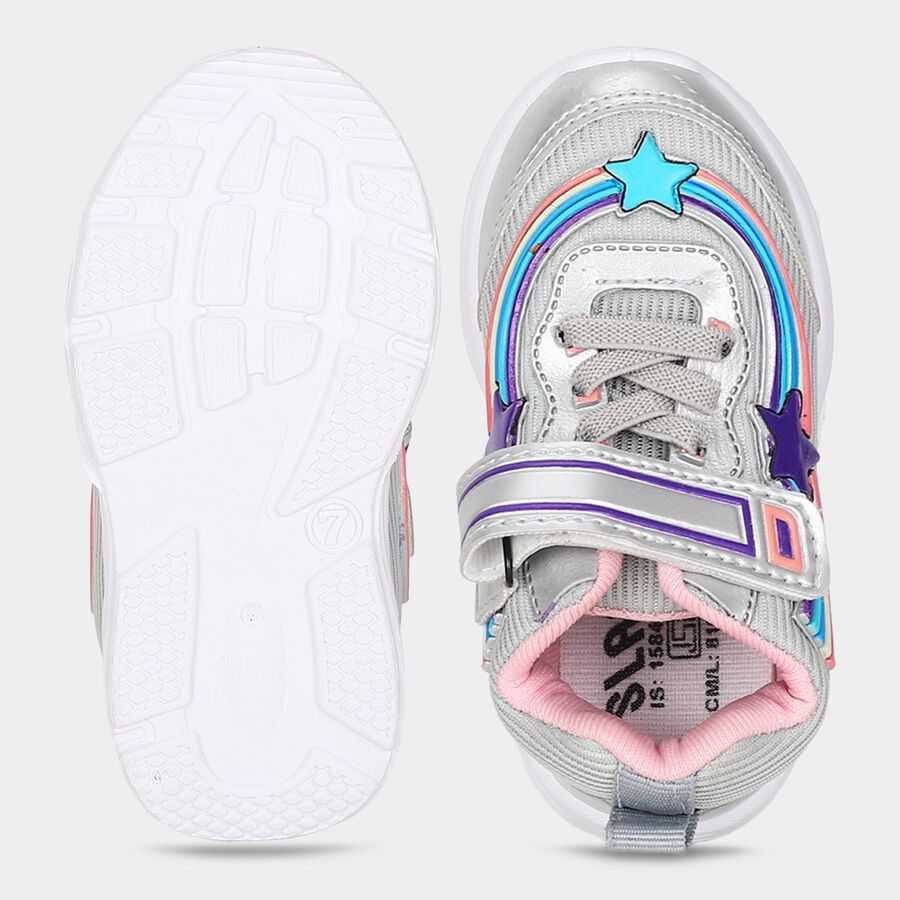 Girls' Silver Velcro Strap Sneakers, सिल्वर, large