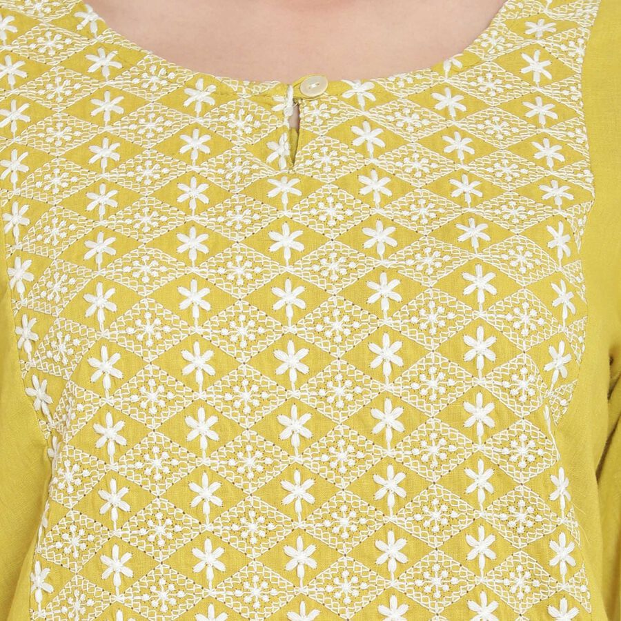Cotton 3/4Th Sleeves Straight Kurta, Light Green, large image number null