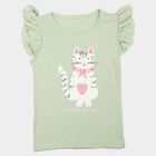 Girls Mint Green Cotton Round Neck Regular T-Shirt, Light Green, small