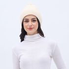 Women's Cream Knitted Pom-Pom Beanie Cap, गहरा पीला, small image number null