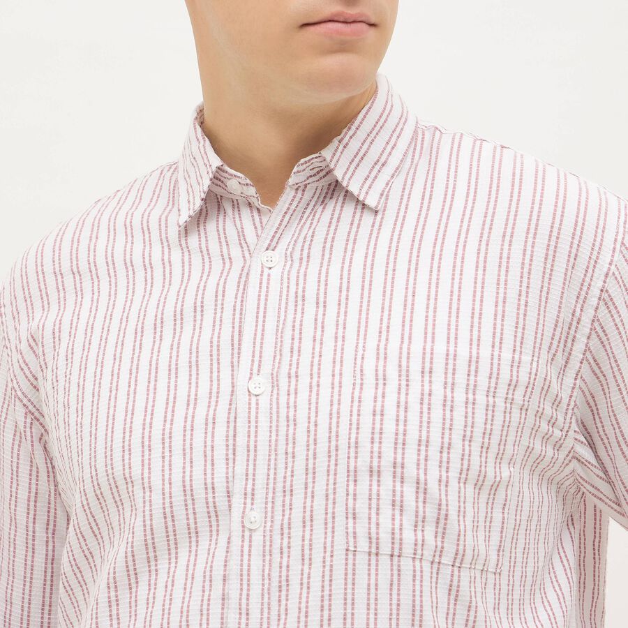 Men's Bright Coral Red Classic Casual Shirt, मूँगा (कोरल), large