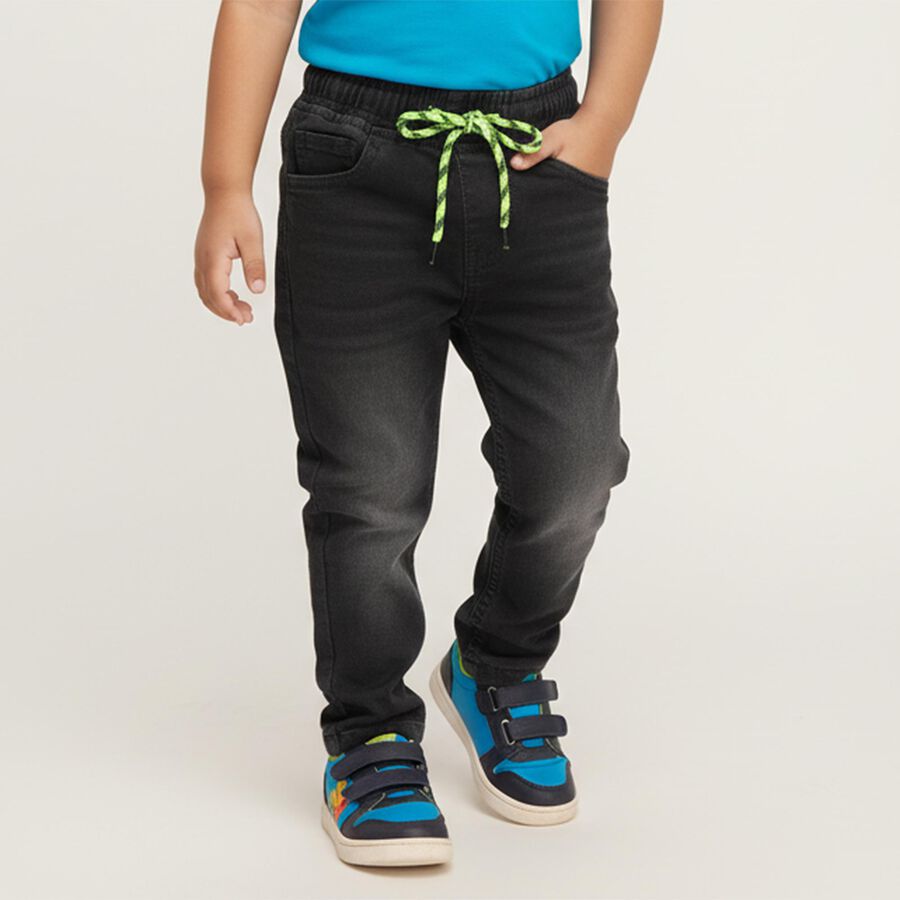 Boys' Faded Black Slim Fit Jogger Jeans, गहरा ग्रे, large image number null