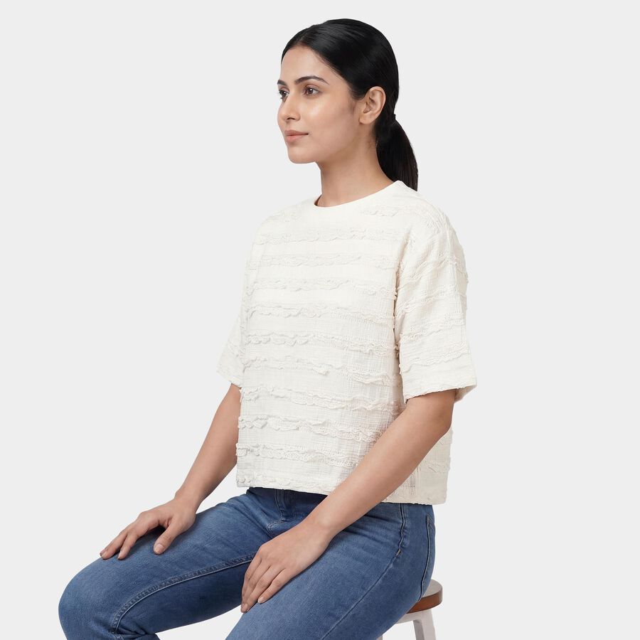 Women's White Mock Neck Minimalist Top, Off White, large