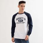 Men's Navy Blue and White Crew Neck Casual Graphic T-Shirt, Mid Blue, small image number null