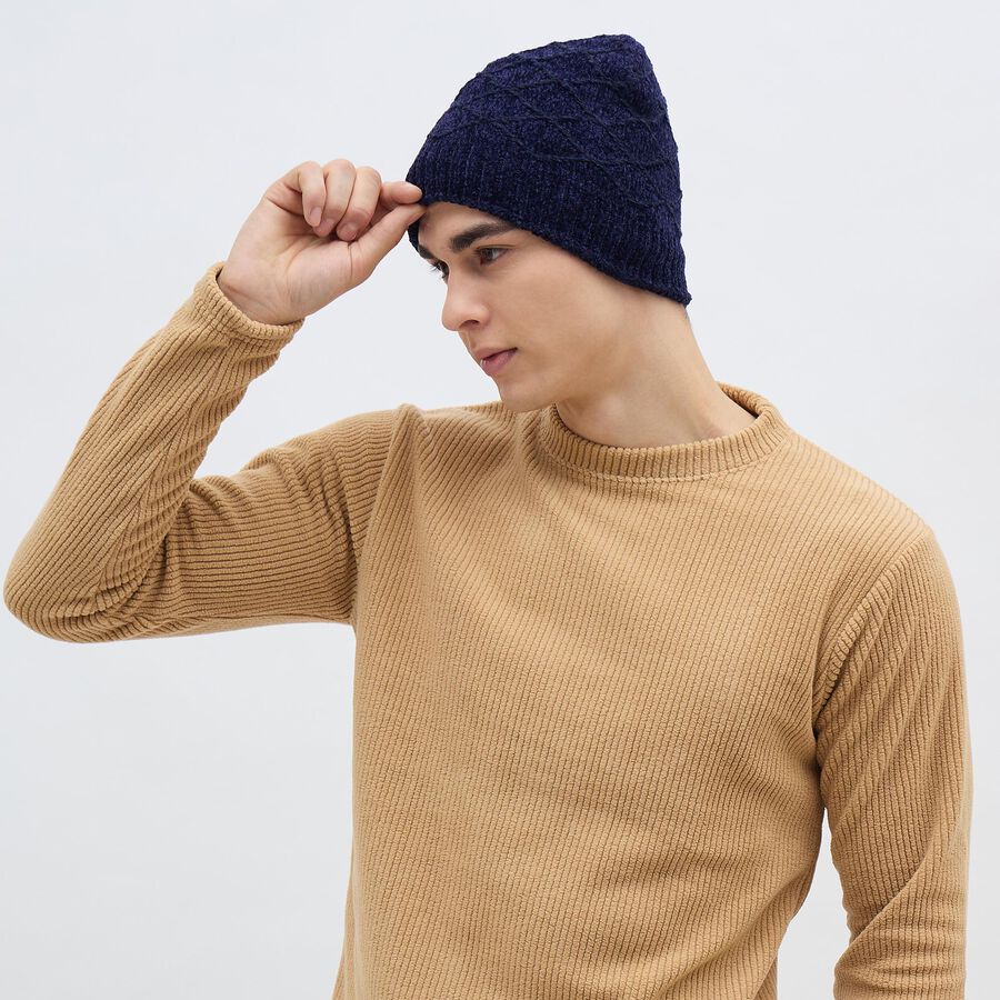 Men's Deep Navy Blue Knitted Beanie Cap, नेवी ब्लू, large image number null
