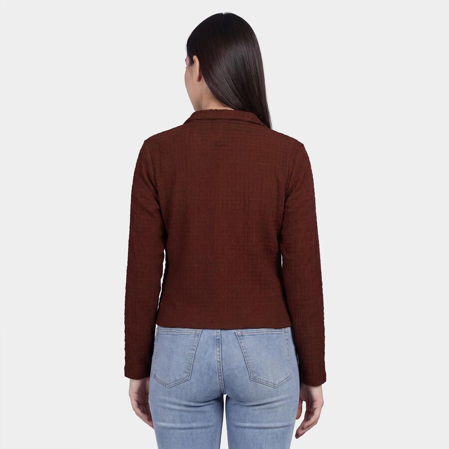 Women's Brown Mock Neck Ribbed Top, भूरा, large