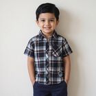 Boys' Navy Blue Cotton Spread Collar Casual Shirt, नेवी ब्लू, small