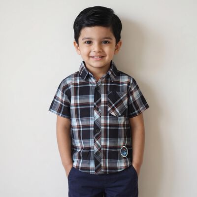 Boys' Navy Blue Cotton Spread Collar Casual Shirt