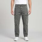 Men's Grey Slim Fit Cargo Trousers, गहरा ग्रे, small