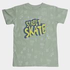 Boys Green Round Neck Graphic Printed T-Shirt, Light Green, small