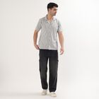 Men's Muted Grey Striped Cuban Collar Casual Shirt, Dark Grey, small
