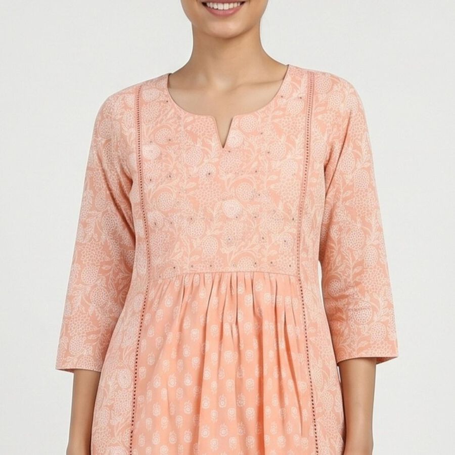 Women's 100% Light Pink Cotton Kurta, हल्का गुलाबी, large