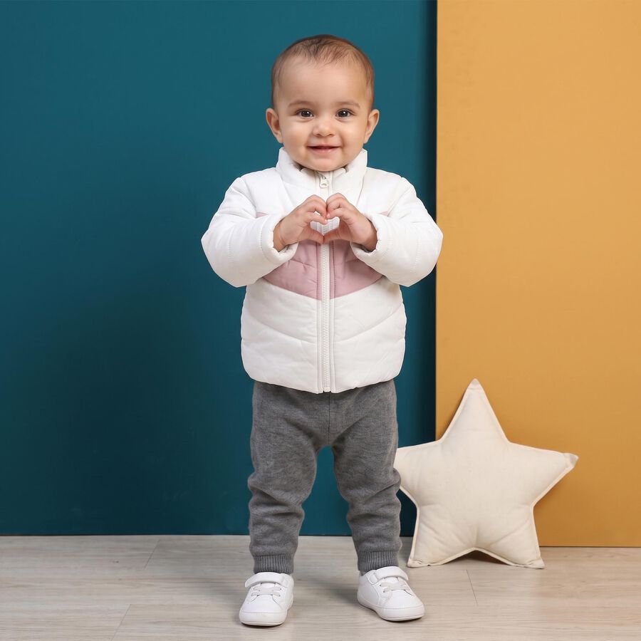 Infants Light Pink Stand Collar Puffer Jacket, हल्का गुलाबी, large