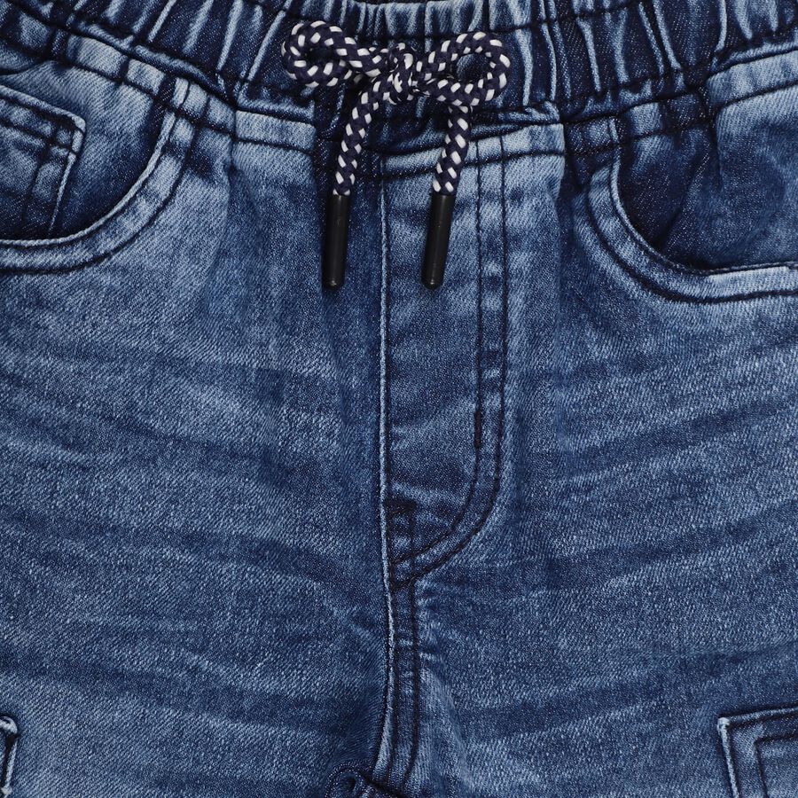 Boys' Stonewashed Blue Jogger Fit Cut And Sew Jeans, मध्यम नीला, large image number null